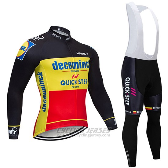2019 Cycling Jersey Deceuninck Quick Step Black Yellow Red Long Sleeve and Bib Tight